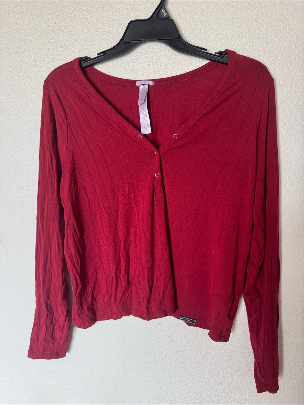 Savage X Fenty Deep Red Long-Sleeve V-Neck Top